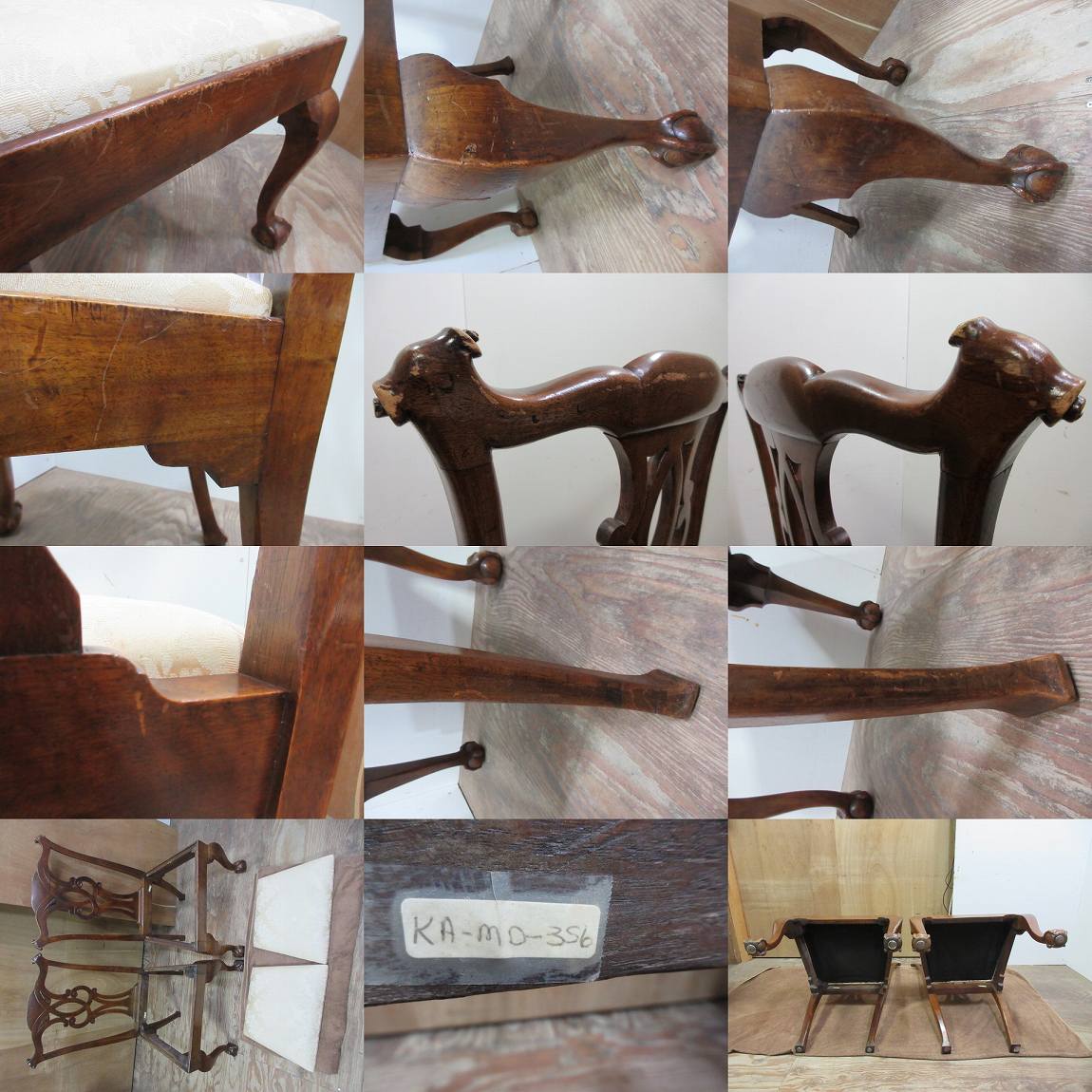 C833●アンティーク■チッペンデール様式■ボール&クロー■猫脚■チェア■2脚セット■中古品■英国アンティーク